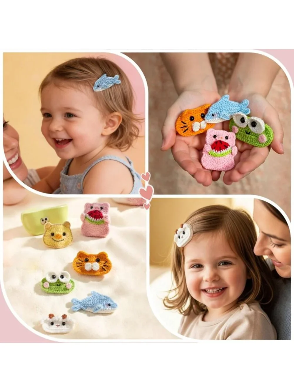Adorable 6-Pack Crochet Animal Hair Clips for Kids - Cute Cartoon Barrettes